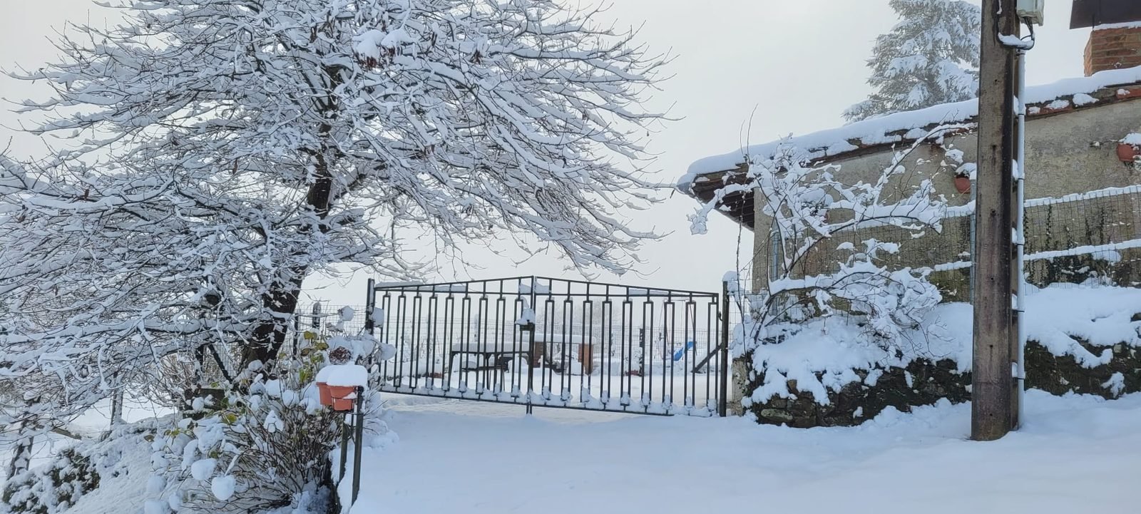 The farm entrance in the snow